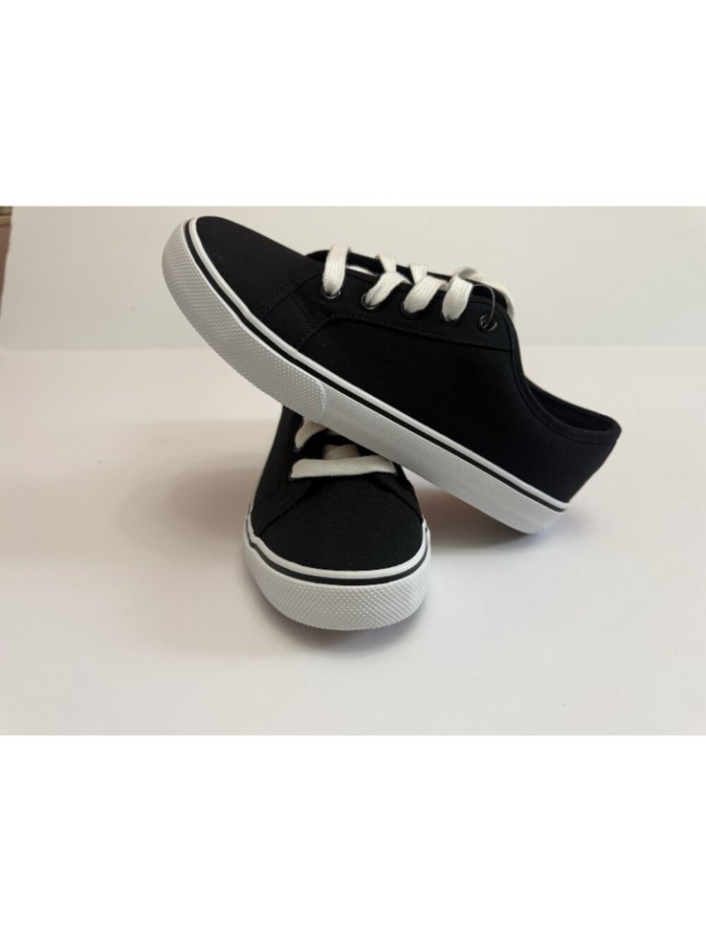 Womens Black Canvas Sneakers Lace Up Casual Shoes White Sole Lightweight New